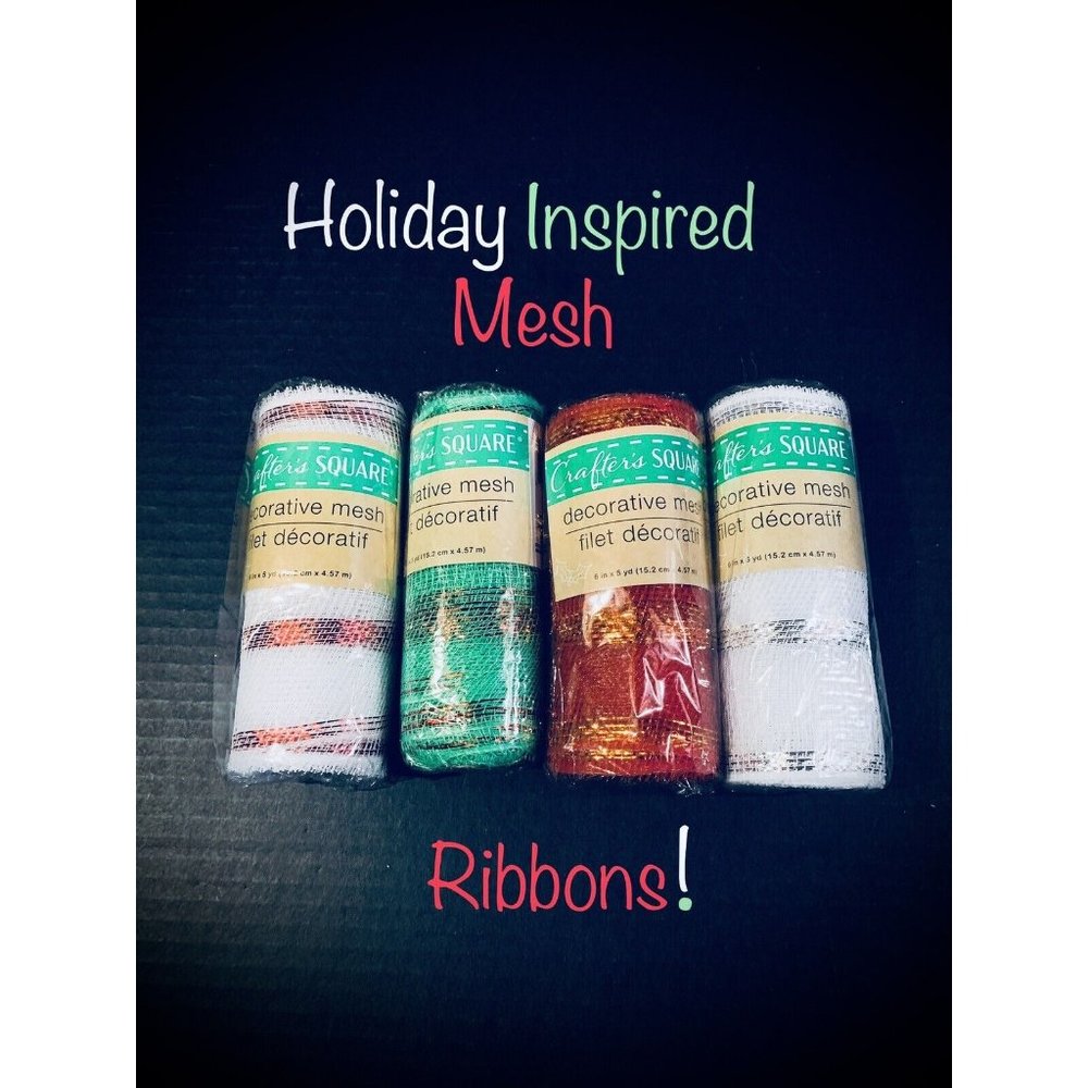 Holiday Green, White, & Red Striped Mesh Ribbon 4pack